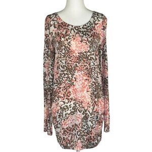 Dana Buchman Women Size L Long Sleeve Abstract Print Tunic Top  Rayon/Spandex Bl
